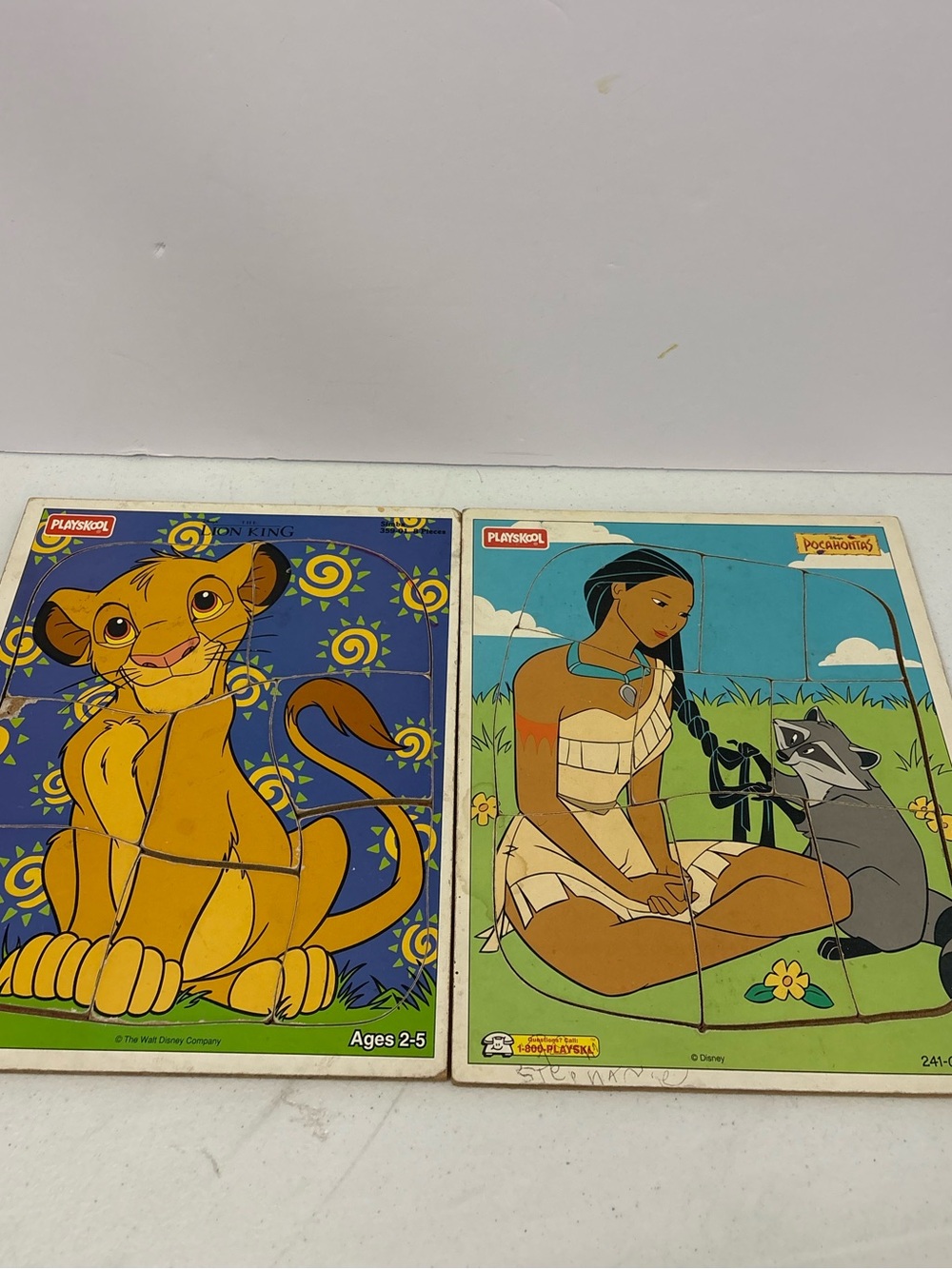 Vintage Playskool DISNEY Wooden wood puzzles Lion King Simba & Pocahontas Meeko